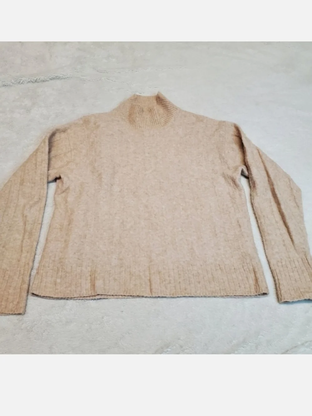 J. Crew Beige Angora Wool Blend Casual Preppy Classic Mockneck Cropped Sweater S